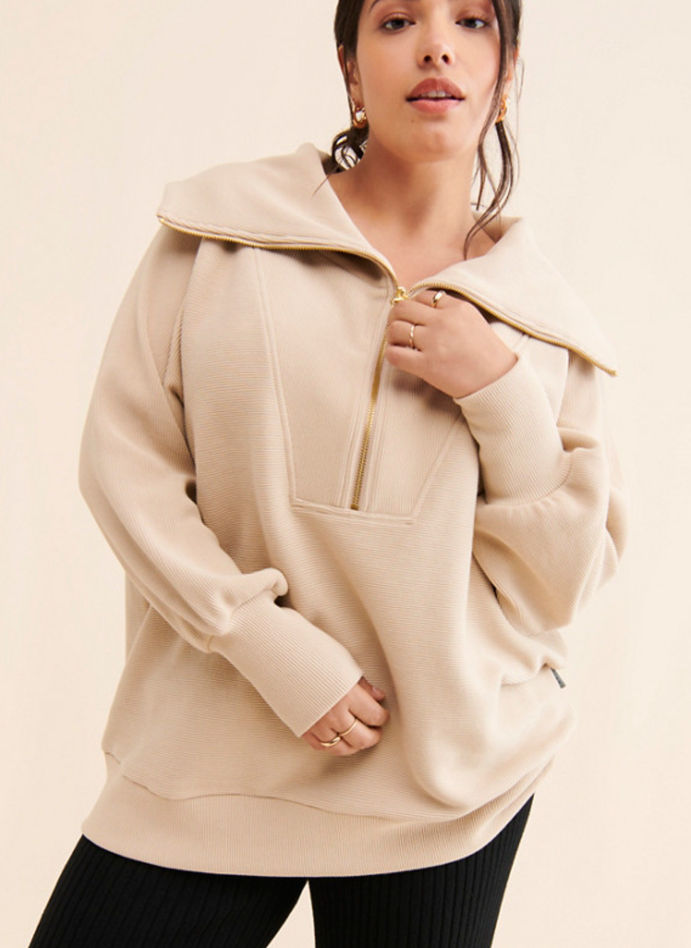 VARLEY BEIGE VINE HALF ZIP OTTOMAN KNIT PULLOVER SWEATSHIRT TOP SZ XL